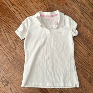 Vineyard Vines White Polo with Pink Collar Accents Girls Size M